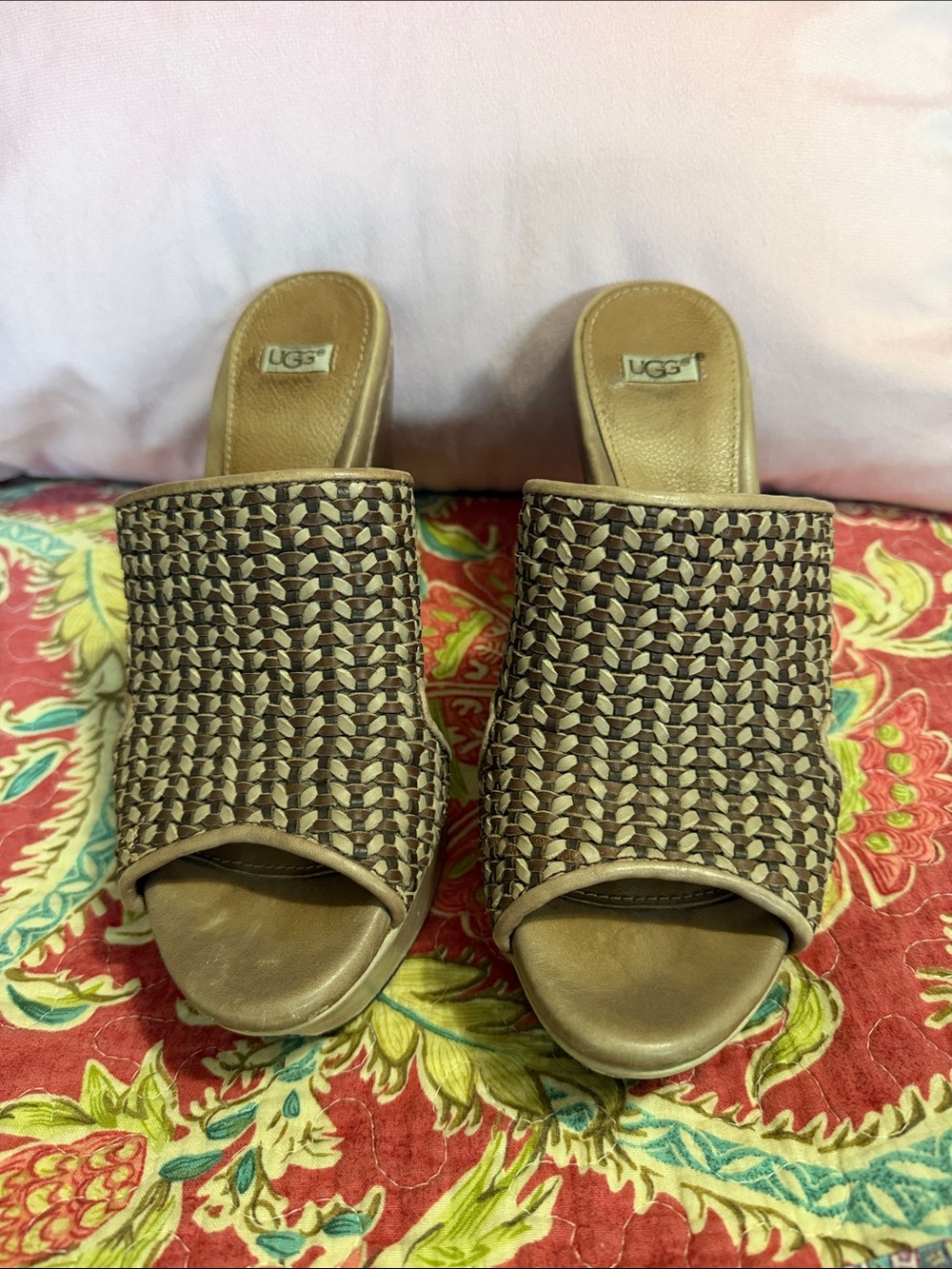 UGG Women's Distressd Brown Woven Slide Mules